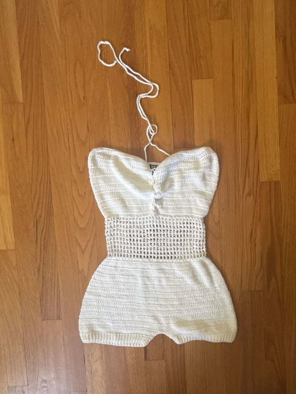Hera Collection White Crochet Halter Boho Beach Cover up Romper S NWOT